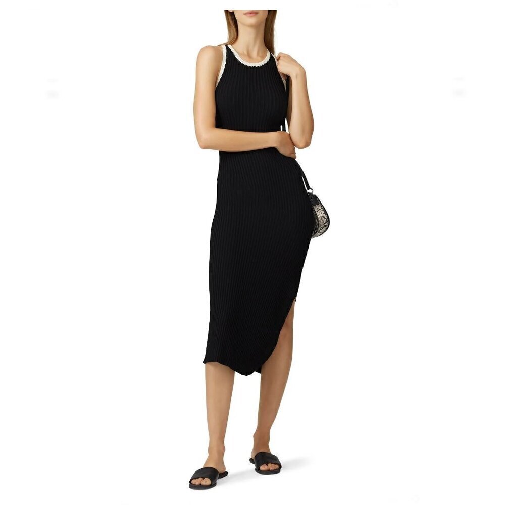 A.L.C. Ribbed Tank Midi Dress Size M Asymmetric Crochet Trim Halter Neckline